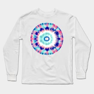 Pink and teal tie dye pattern circle, boho yoga design Long Sleeve T-Shirt